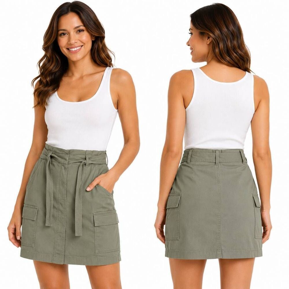 LOFT Olive Green Cotton Cargo Pencil Skirt